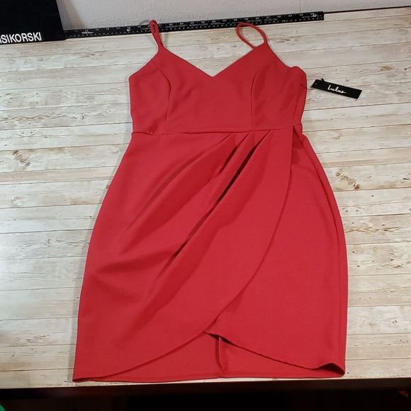 NWT NEW Lulu's Faux Wrap Forever Your Girl Wine Red Bodycon Dress Size Large - Picture 7 of 8